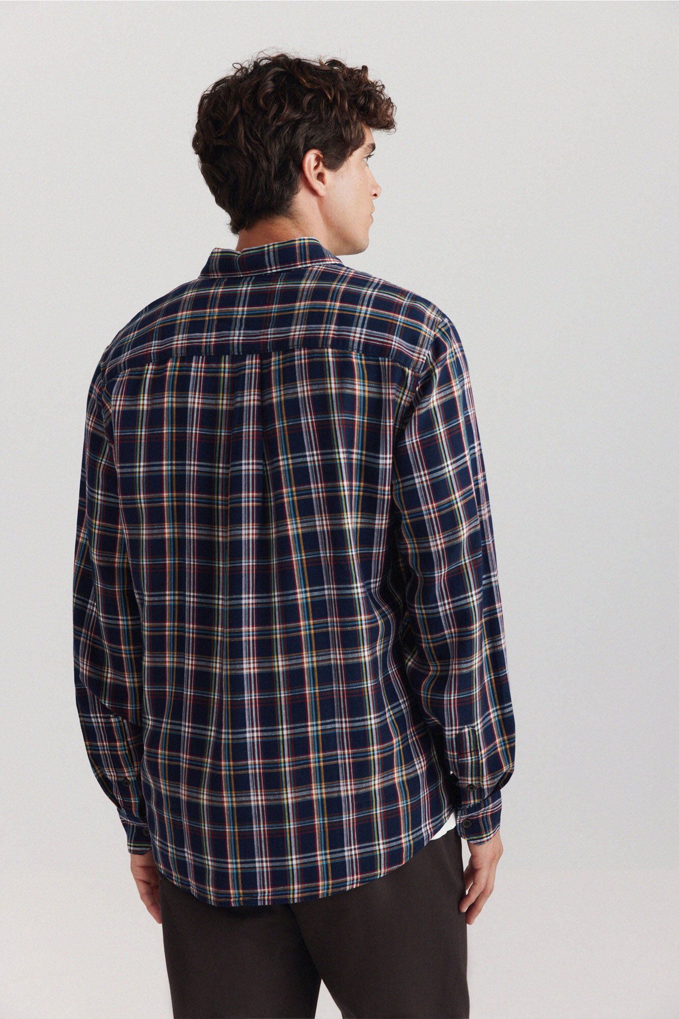 Springfield Camisa de cuadros de tencel y lino azulado