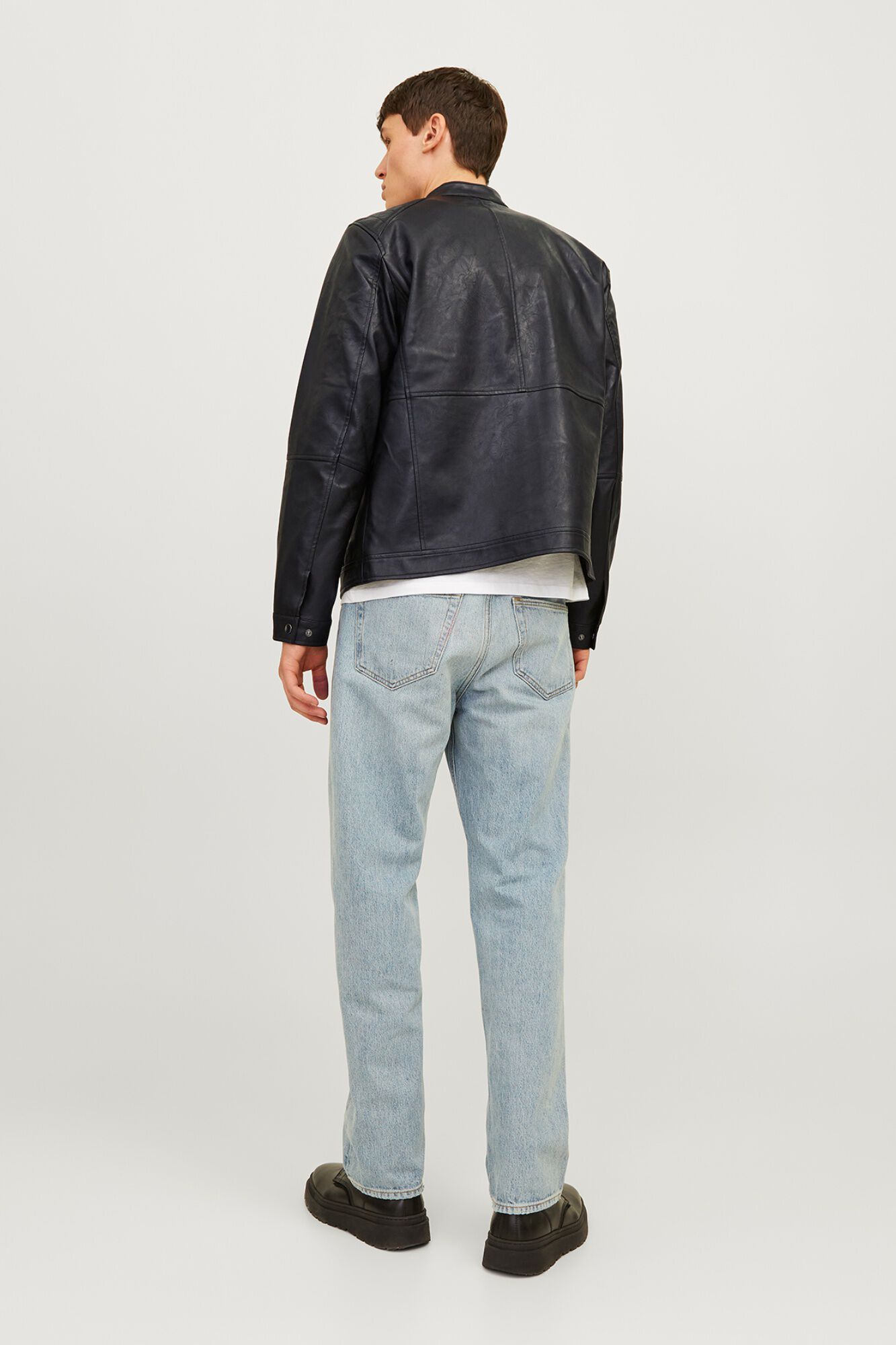 Jack & Jones Chamarra biker efecto piel negro