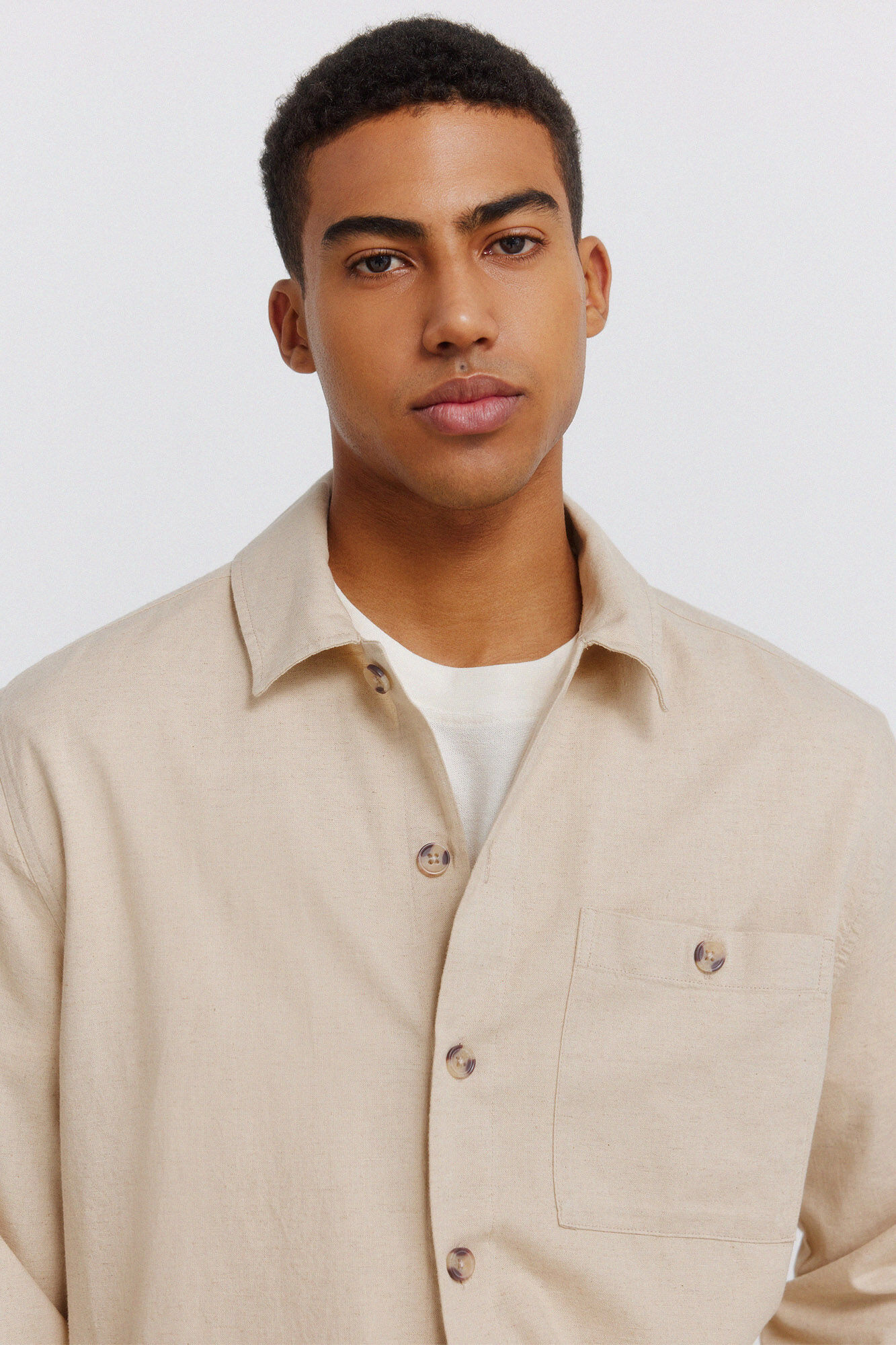 Springfield Sobrecamisa de lino con bolsillo beige