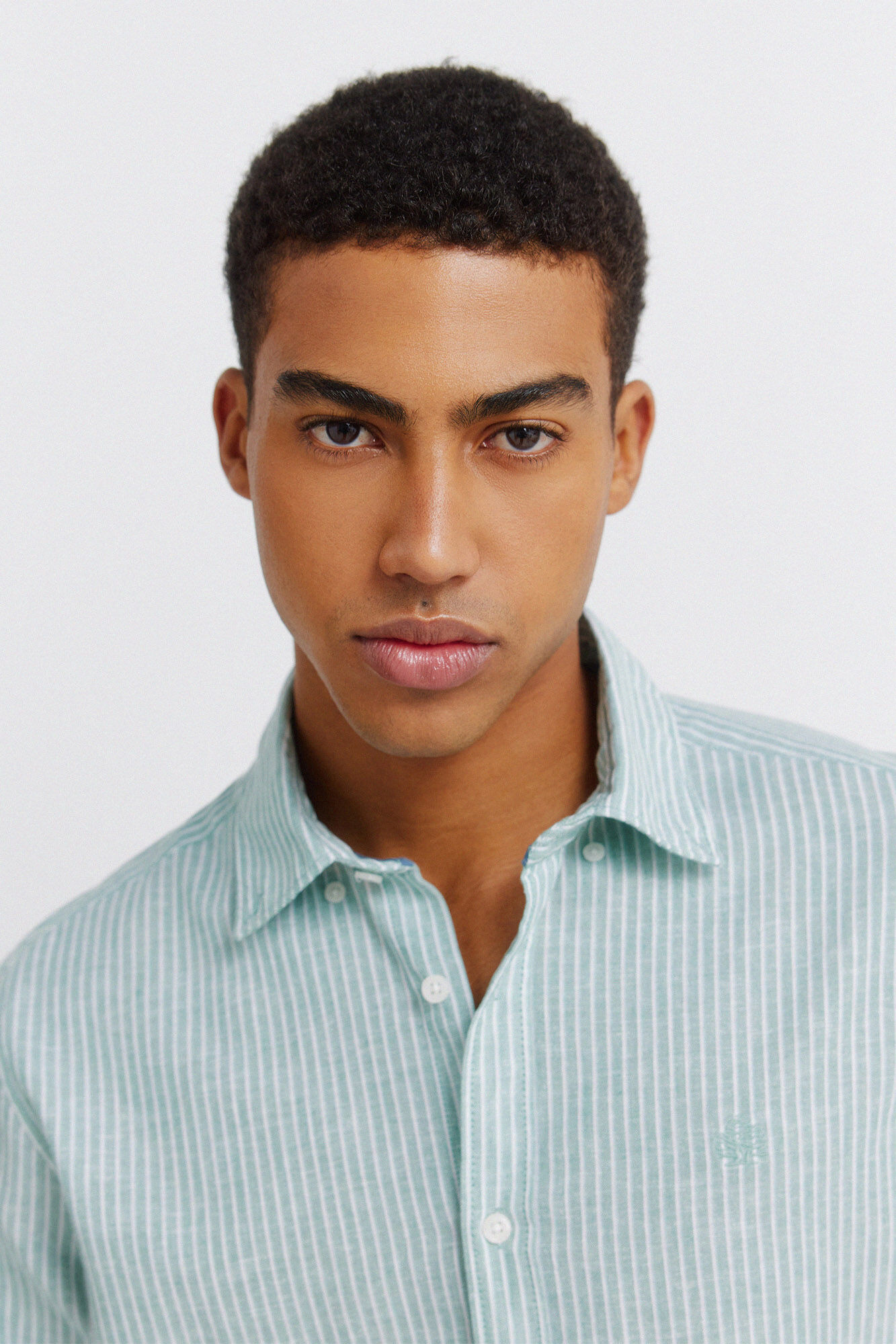 Springfield Camisa de lino a rayas verde