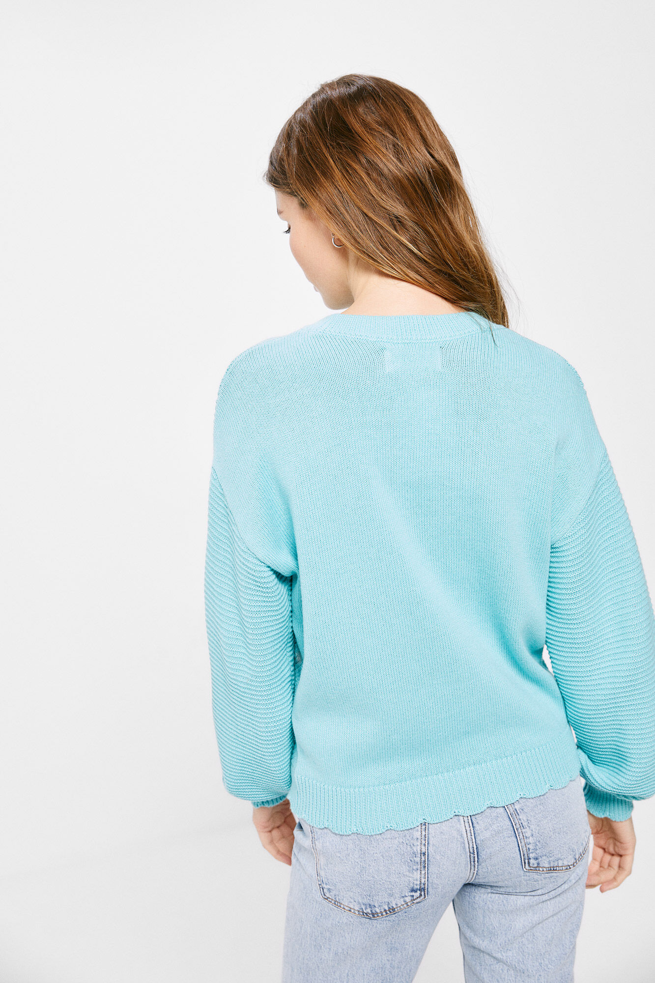 Springfield Su&eacute;ter Estructura Calados Algod&oacute;n turquesa