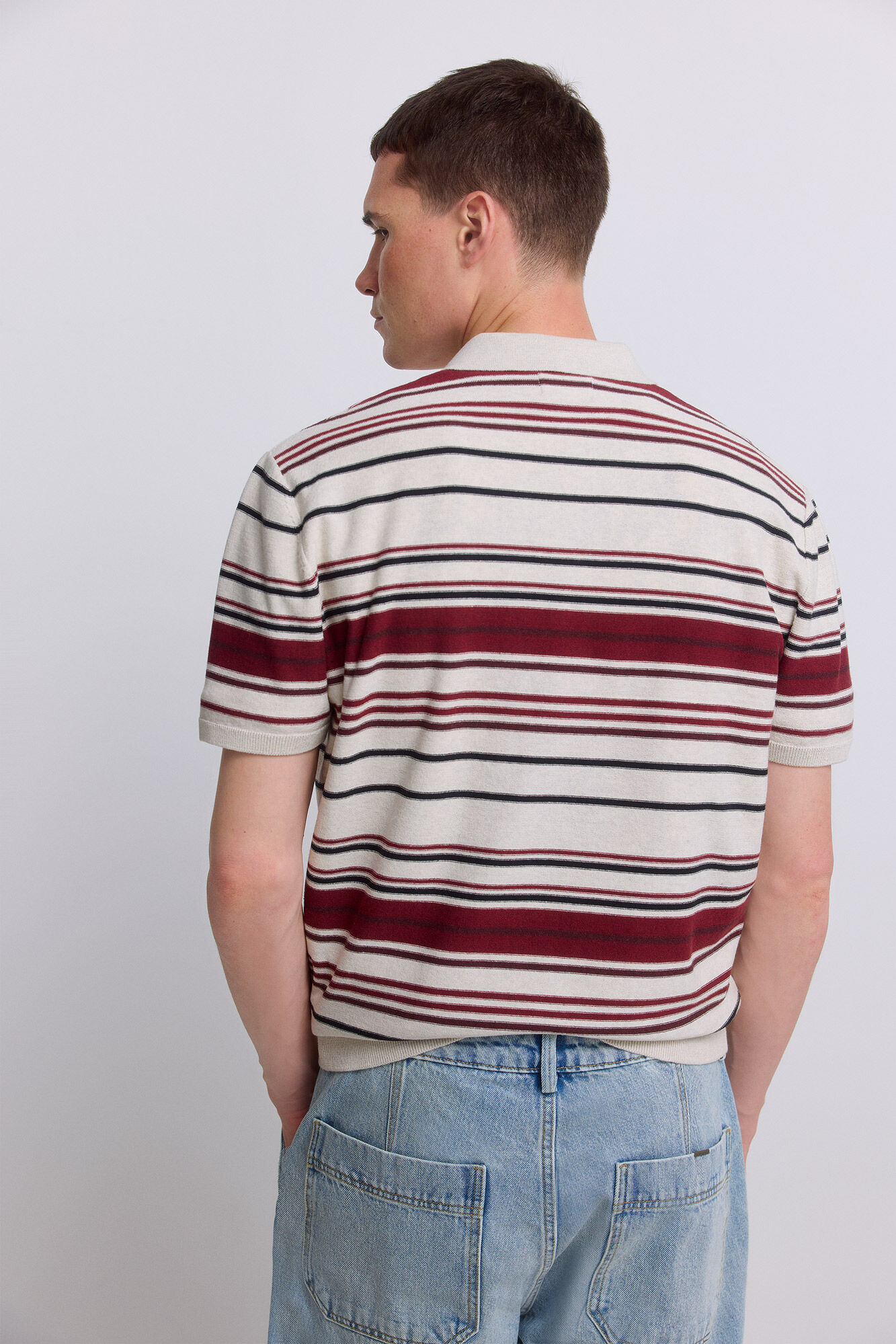 Springfield Polo de tejido de punto con rayas irregulares gris