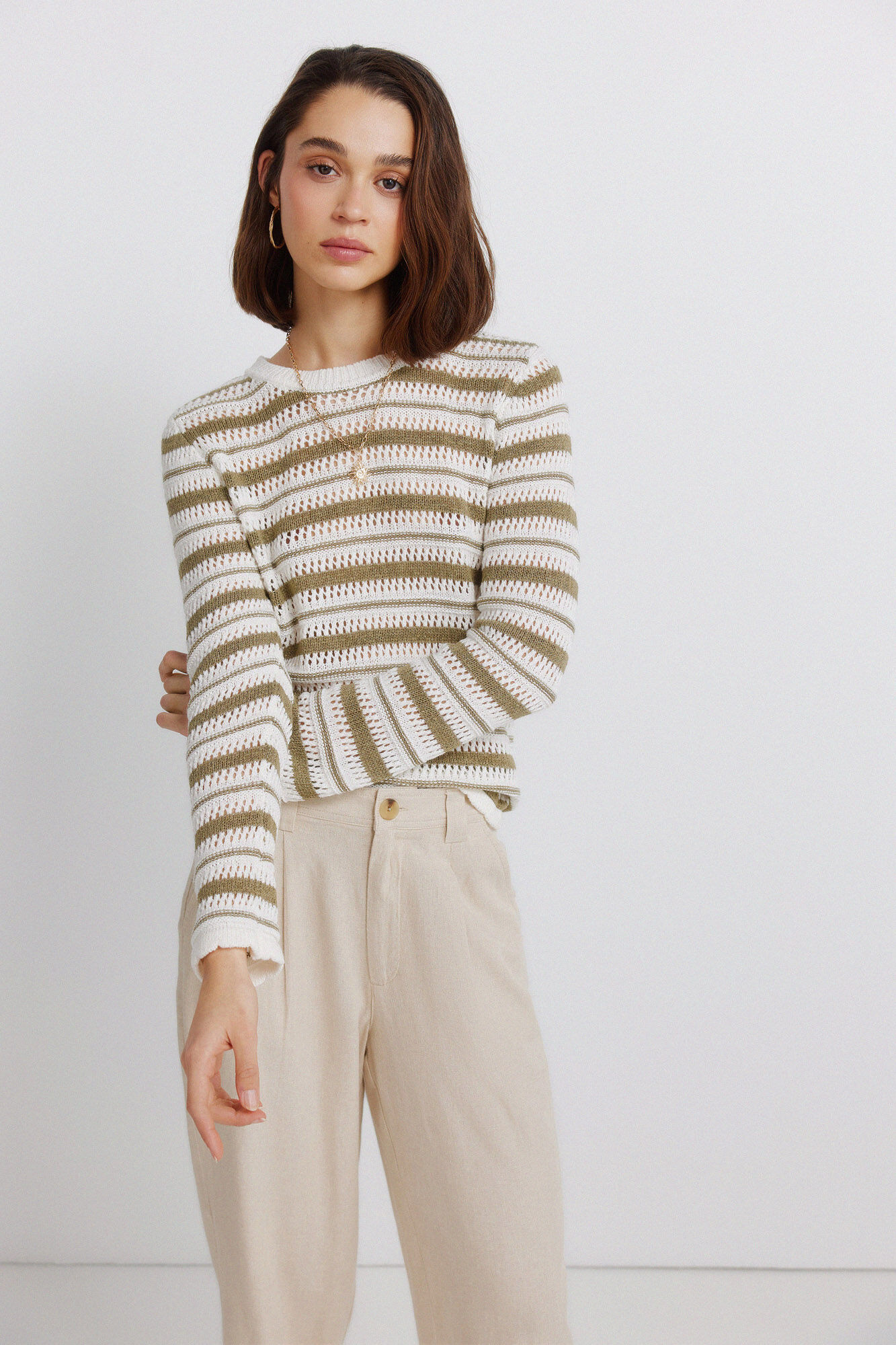 Springfield Pantalones de lino caf&eacute;