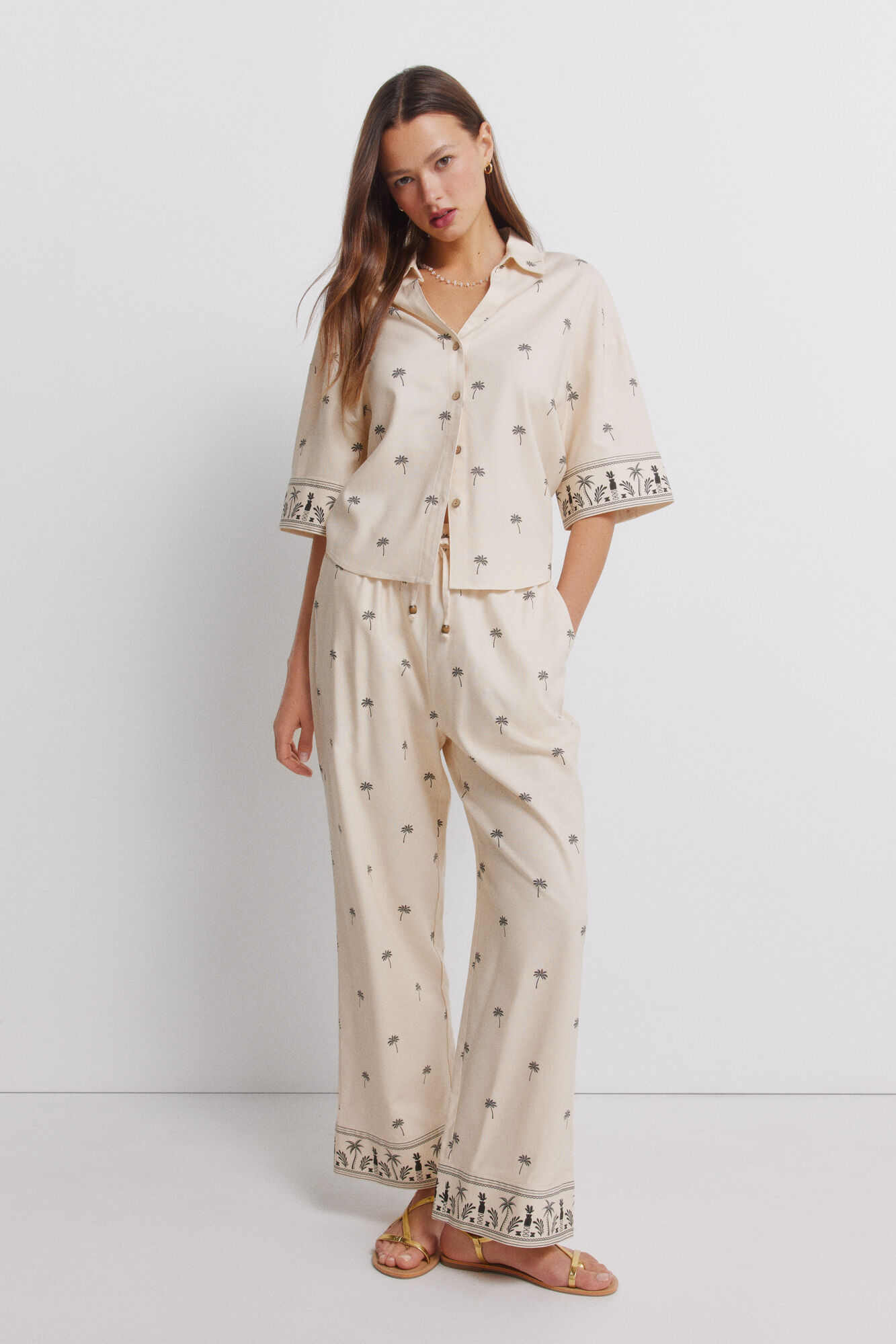 Springfield Pantal&oacute;n de lino estampado