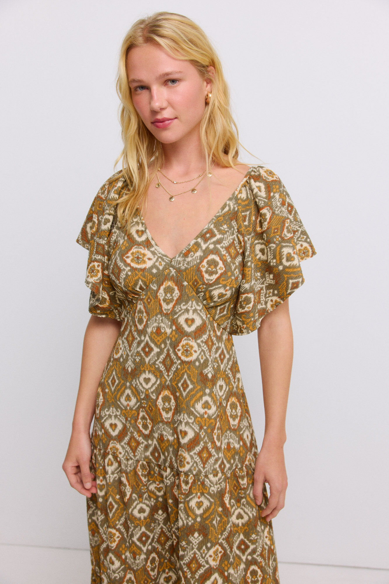 Springfield Vestido midi estampado con volantes