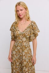 Springfield Vestido midi estampado con volantes khaki