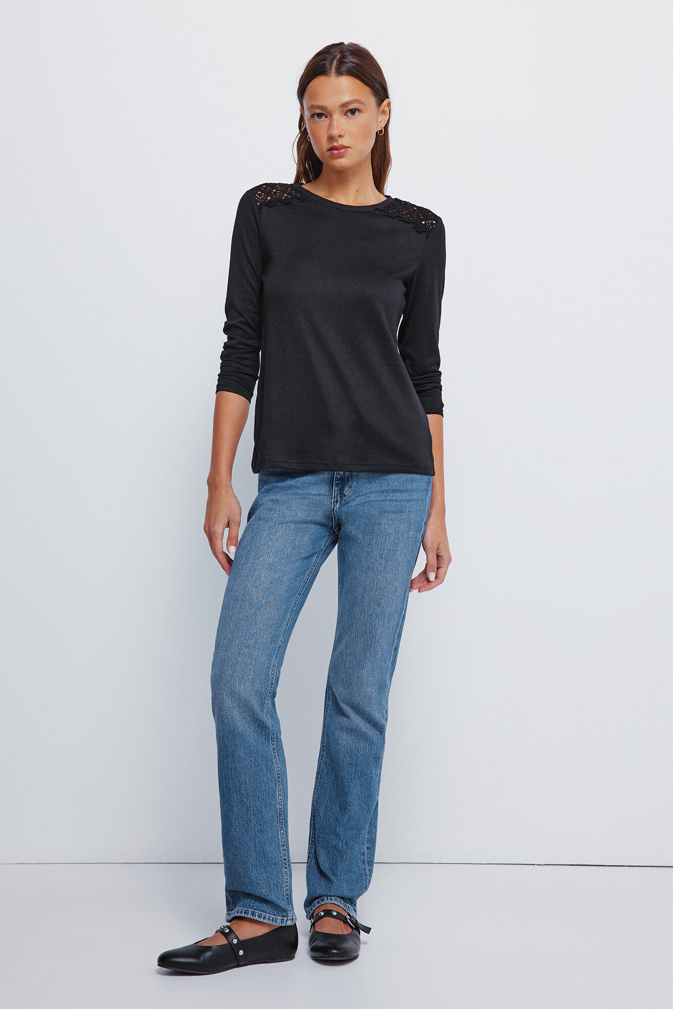 Springfield Playera con hombros al crochet negro