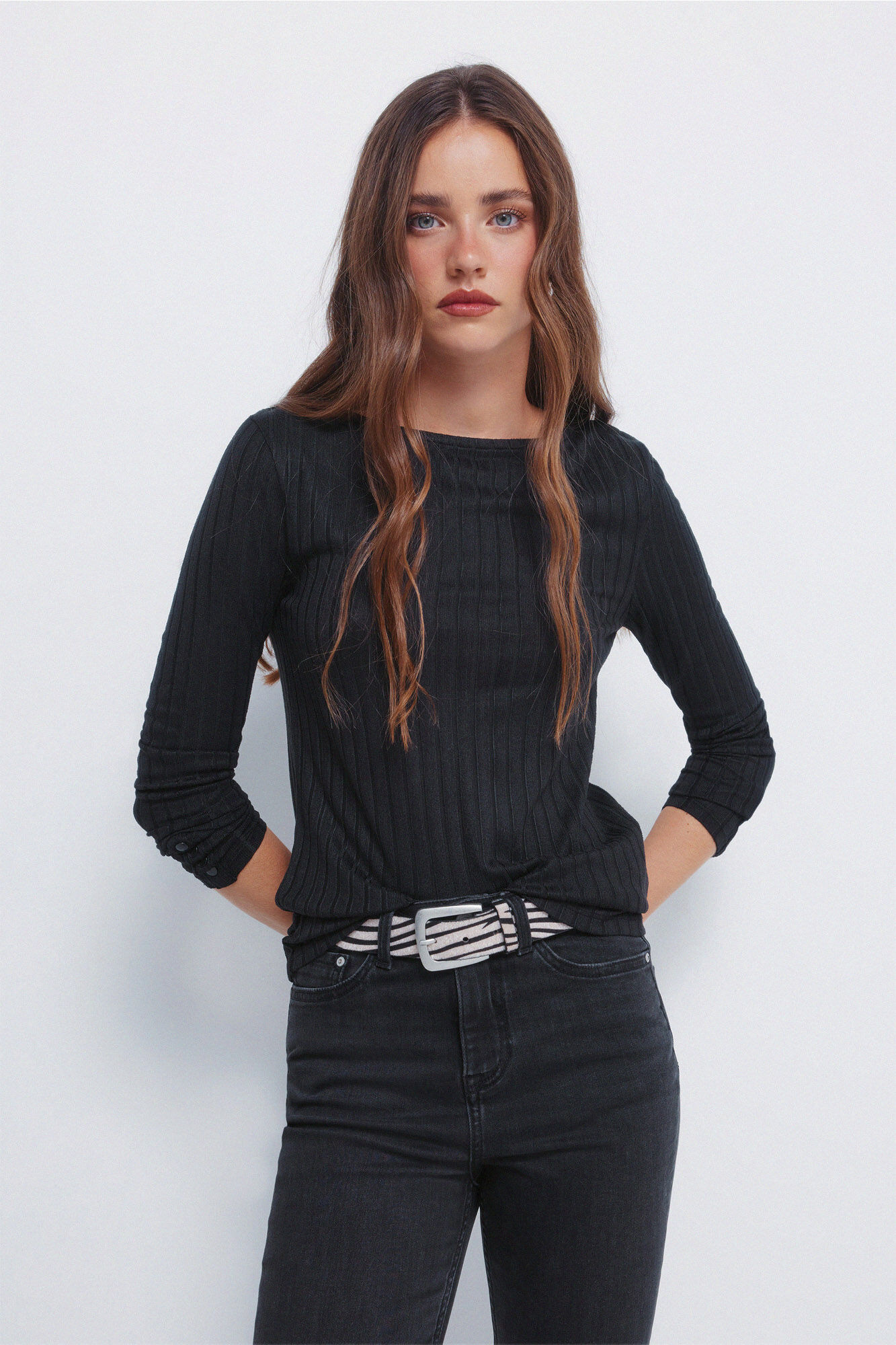 Springfield Playera de escote barco acanalado negro