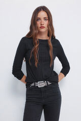 Springfield Playera de escote barco acanalado negro