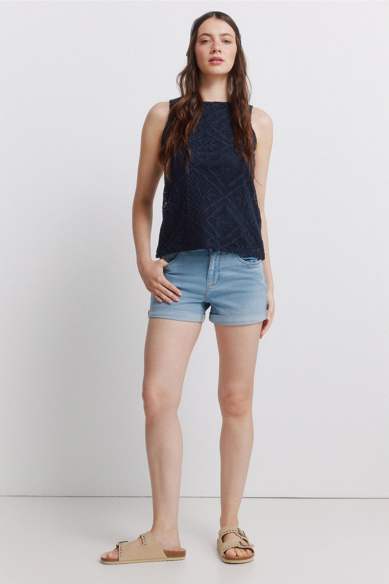 Springfield Playera sin mangas de crochet marino