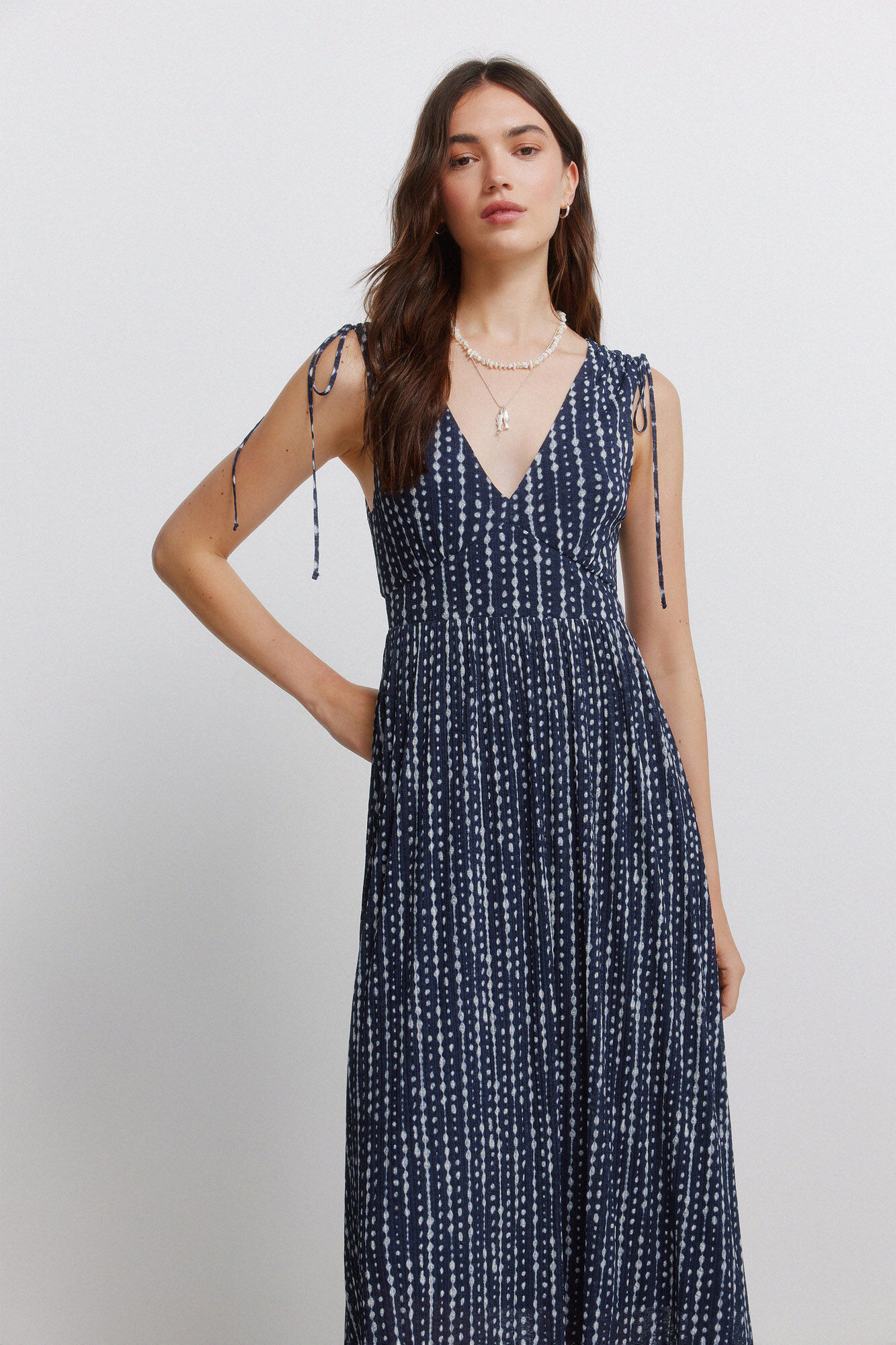 Springfield Vestido de tirantes con frunces en los hombros azul