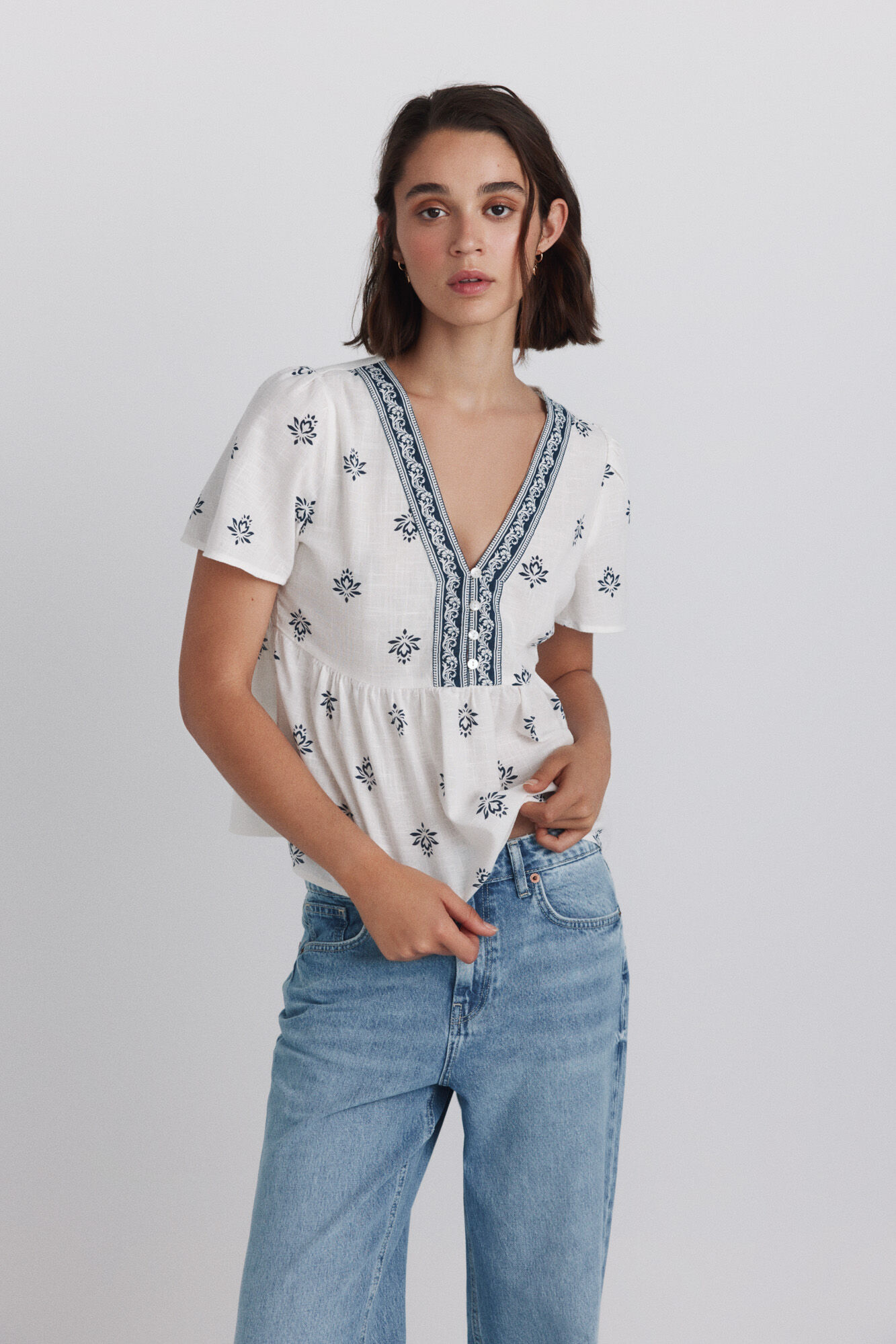 Springfield Camisa peplum con detalles en el escote