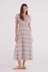 Springfield Vestido midi estampado rombos irregulares beige