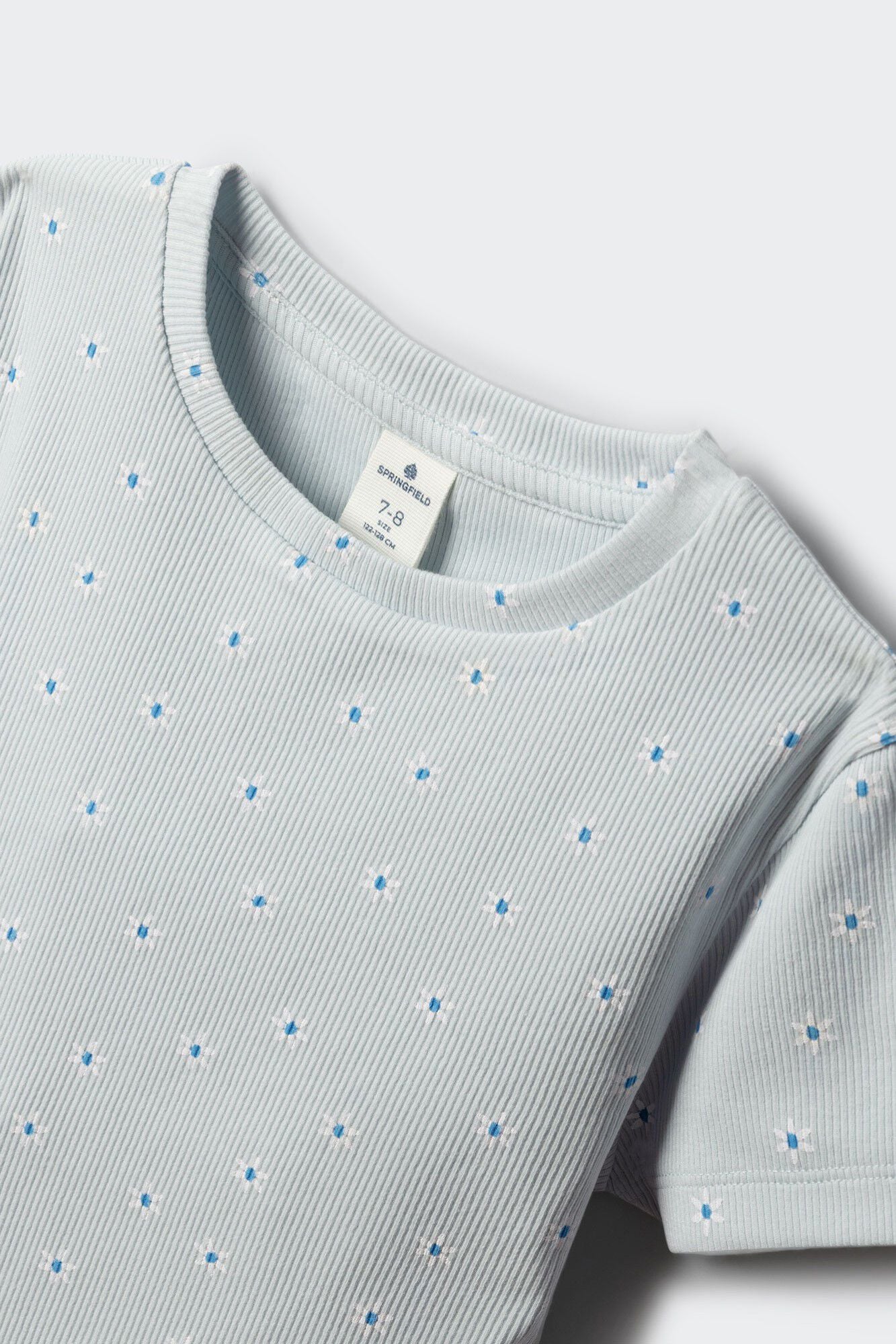 Springfield Kids Playera de manga corta con ribete de flores para ni&ntilde;a azul indigo