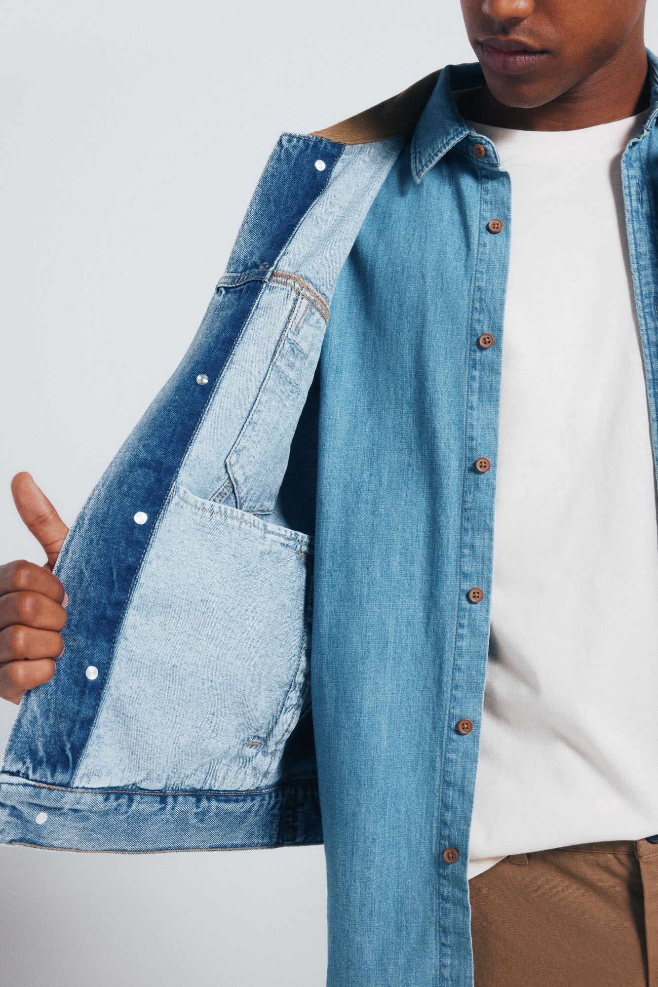 Springfield Chamarra denim oversize cuello contraste turquesa