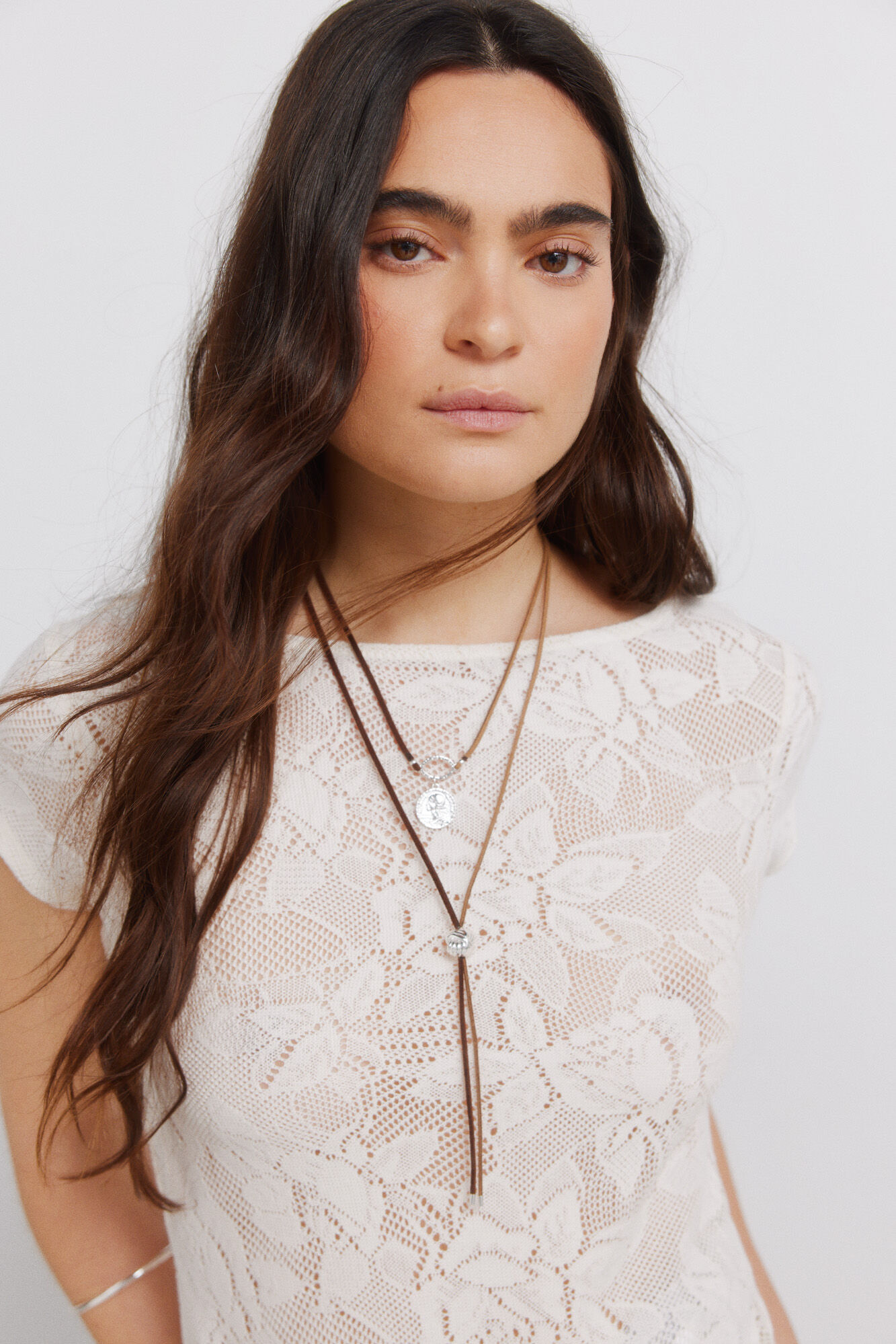 Springfield Playera de encaje con transparencias beige