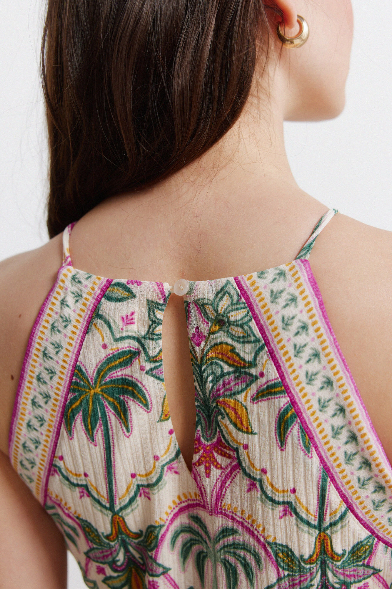 Springfield Vestido cuello halter estampado blanco