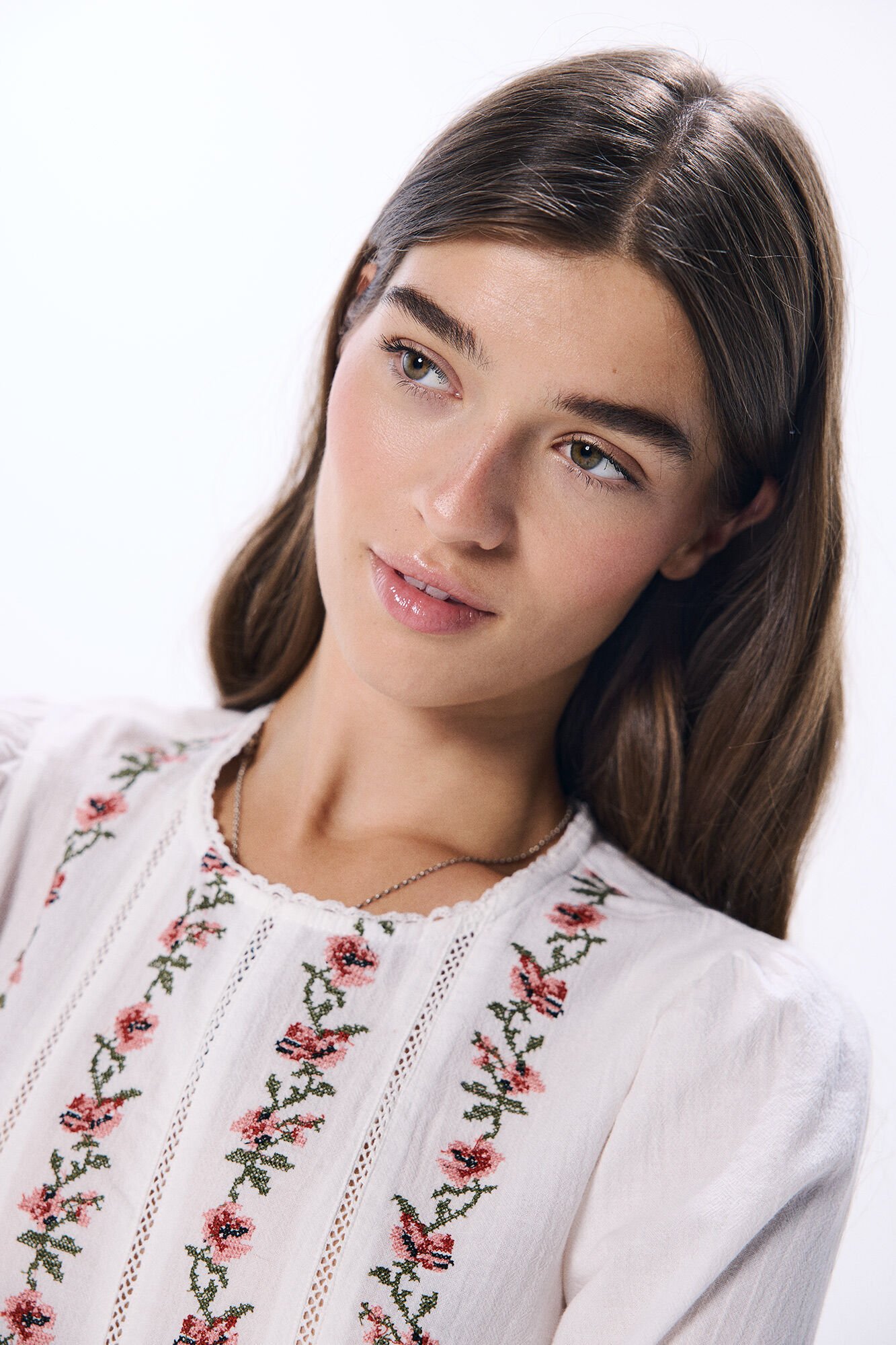 Springfield Blusa bordados  verticales flores  blanco