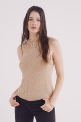 Springfield Top tejido lúrex calados café