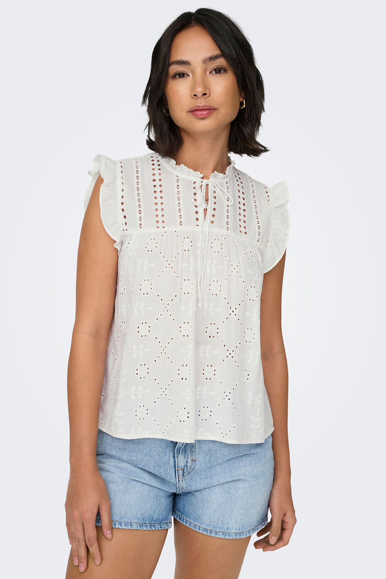 Only Blusa manga corta volantes natural