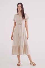 Springfield Vestido midi camisero cinturón lino estampado