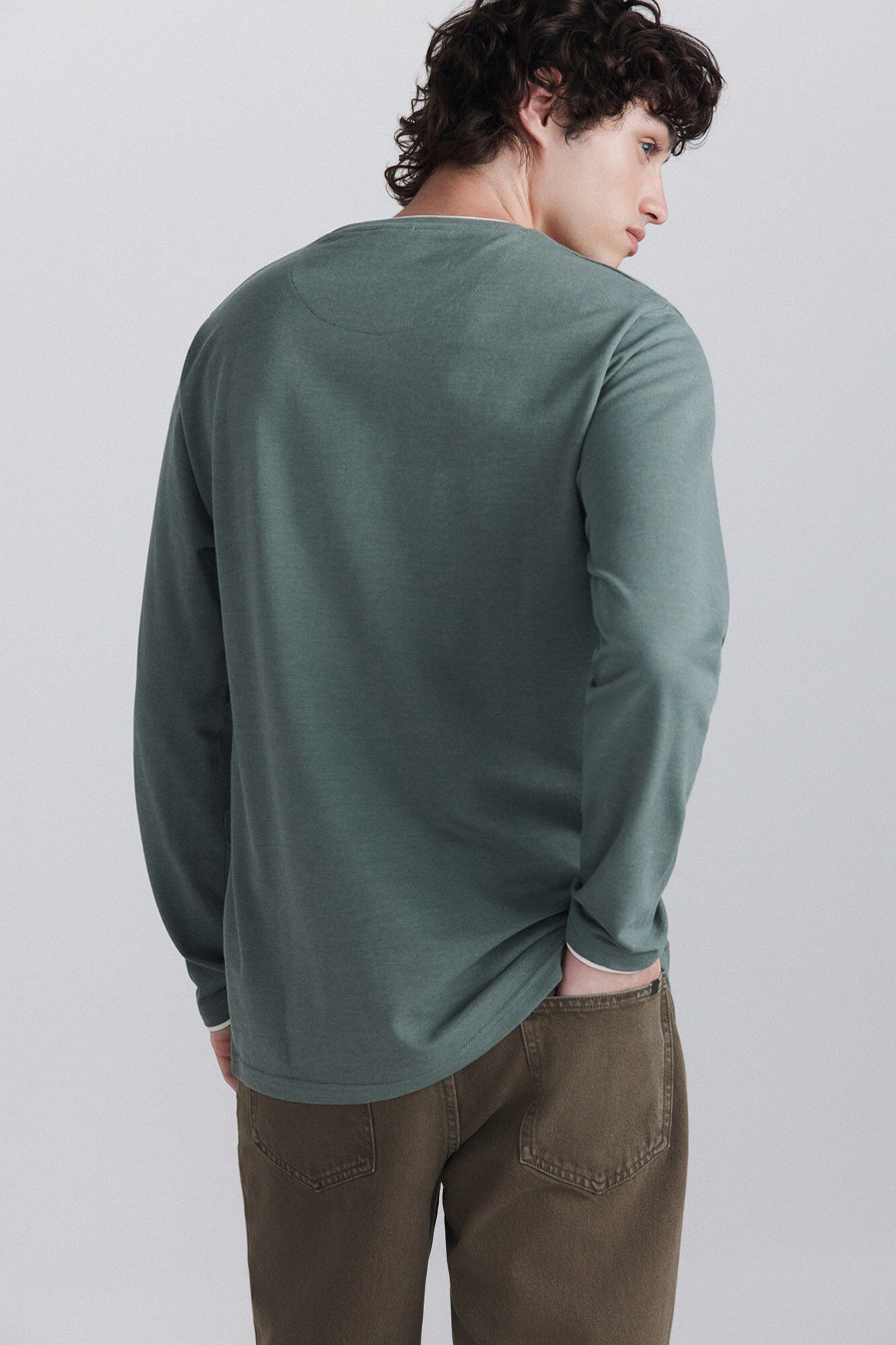 Springfield Playera manga larga doble cuello melange verde