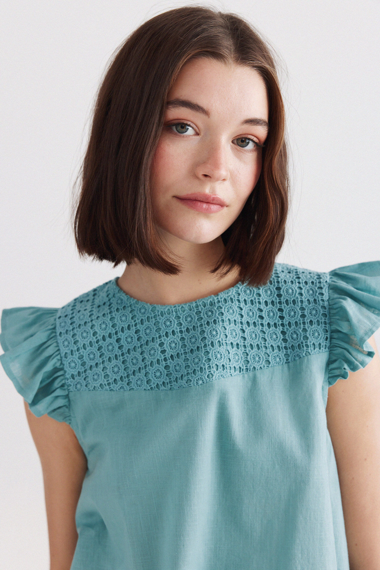 Springfield Blusa de crochet con volantes