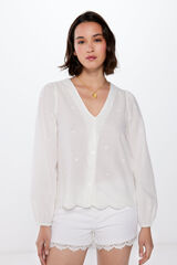 Springfield Blusa bordados escote pico beige