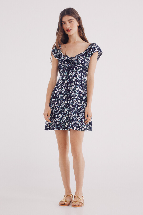 Springfield Vestido corto tirantes volantes estampado marino