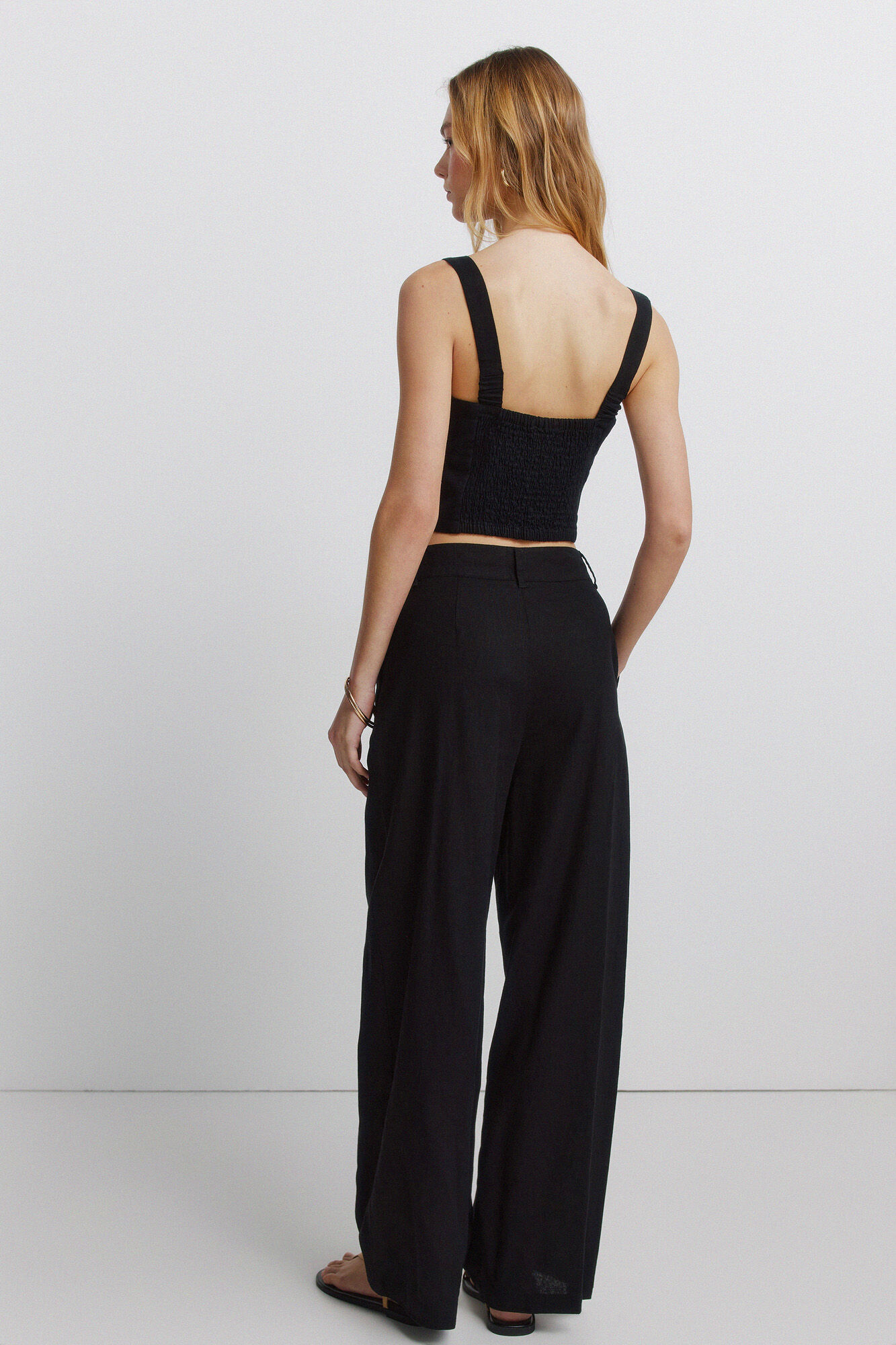 Springfield Pantalones tailoring de lino negro