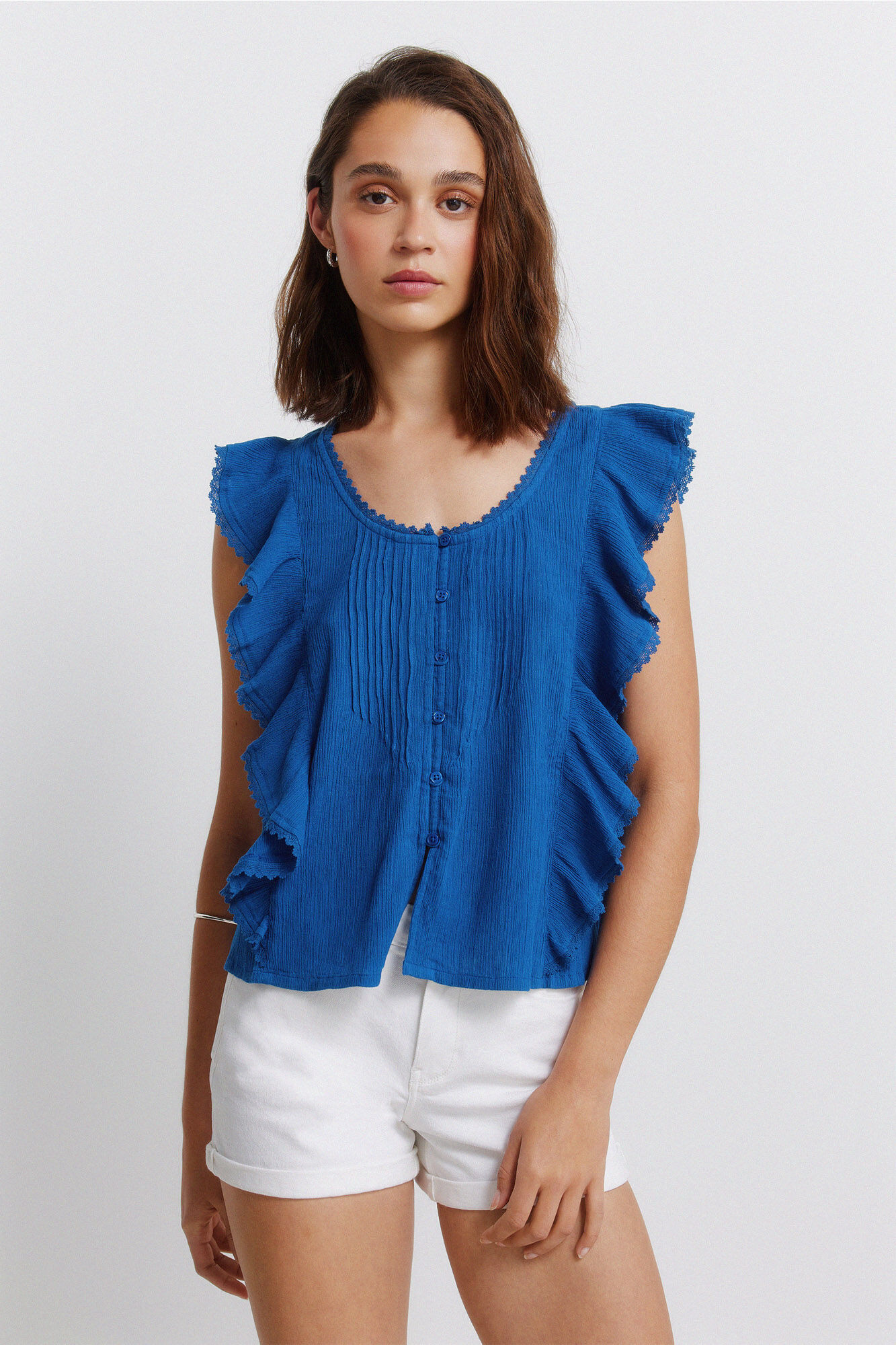 Springfield Blusa rom&aacute;ntica con volantes azul