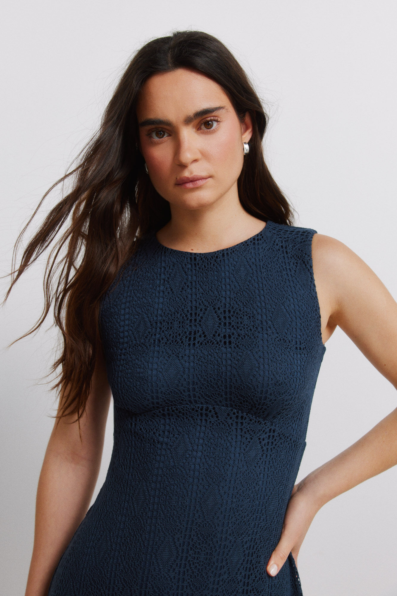 Springfield Vestido midi de tirantes bordado azul