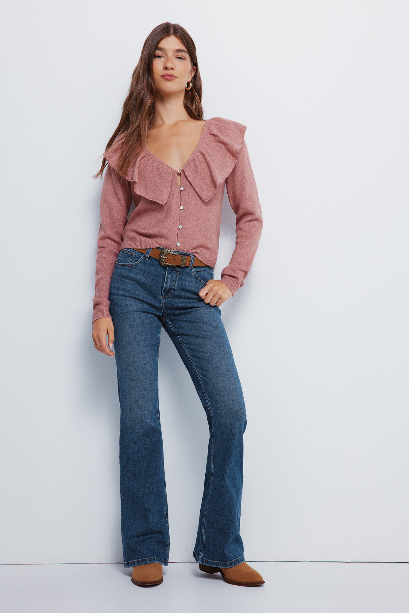 Springfield C&aacute;rdigan con volante en el escote naranja