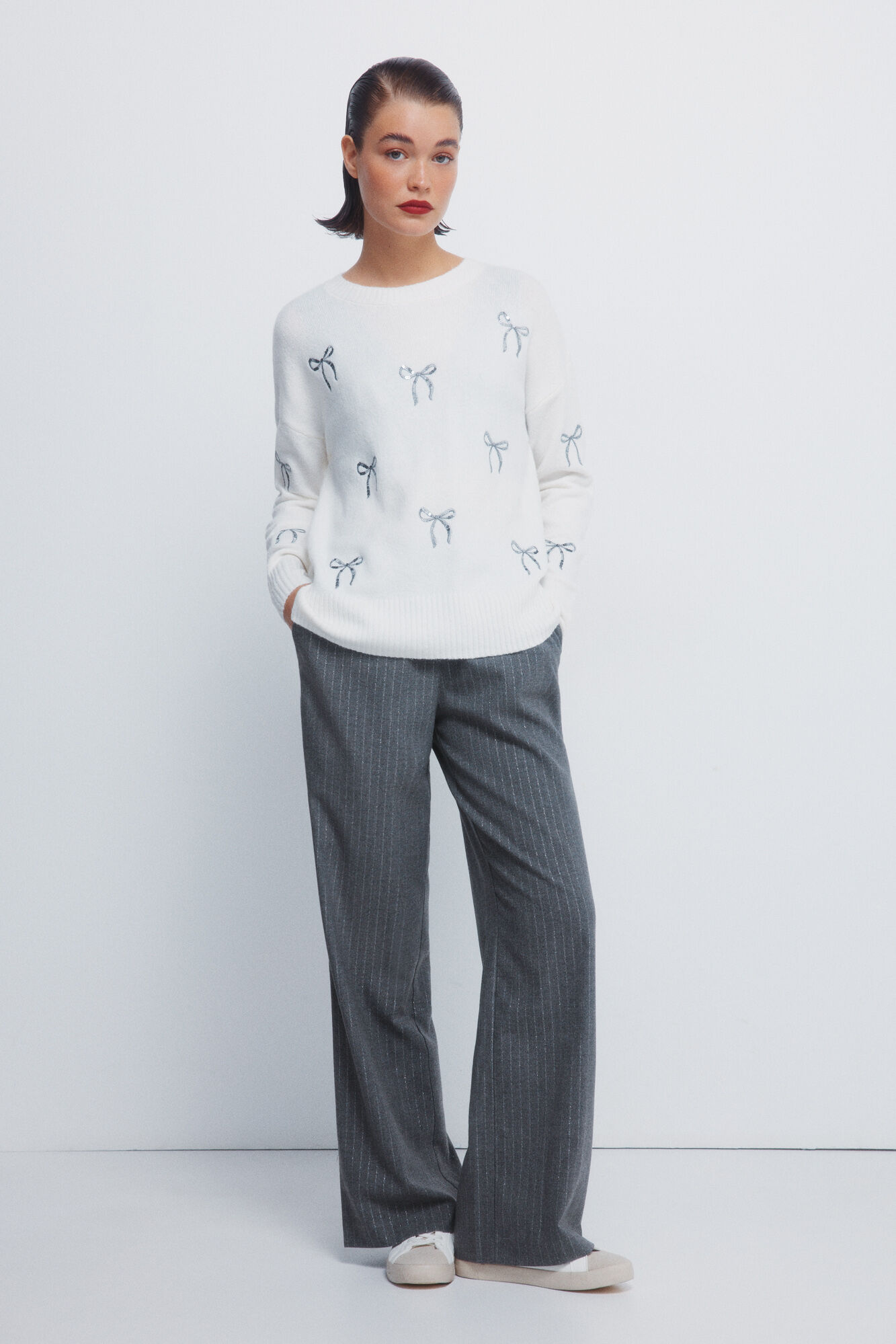 Springfield Jersey con lazos de lentejuelas marfil