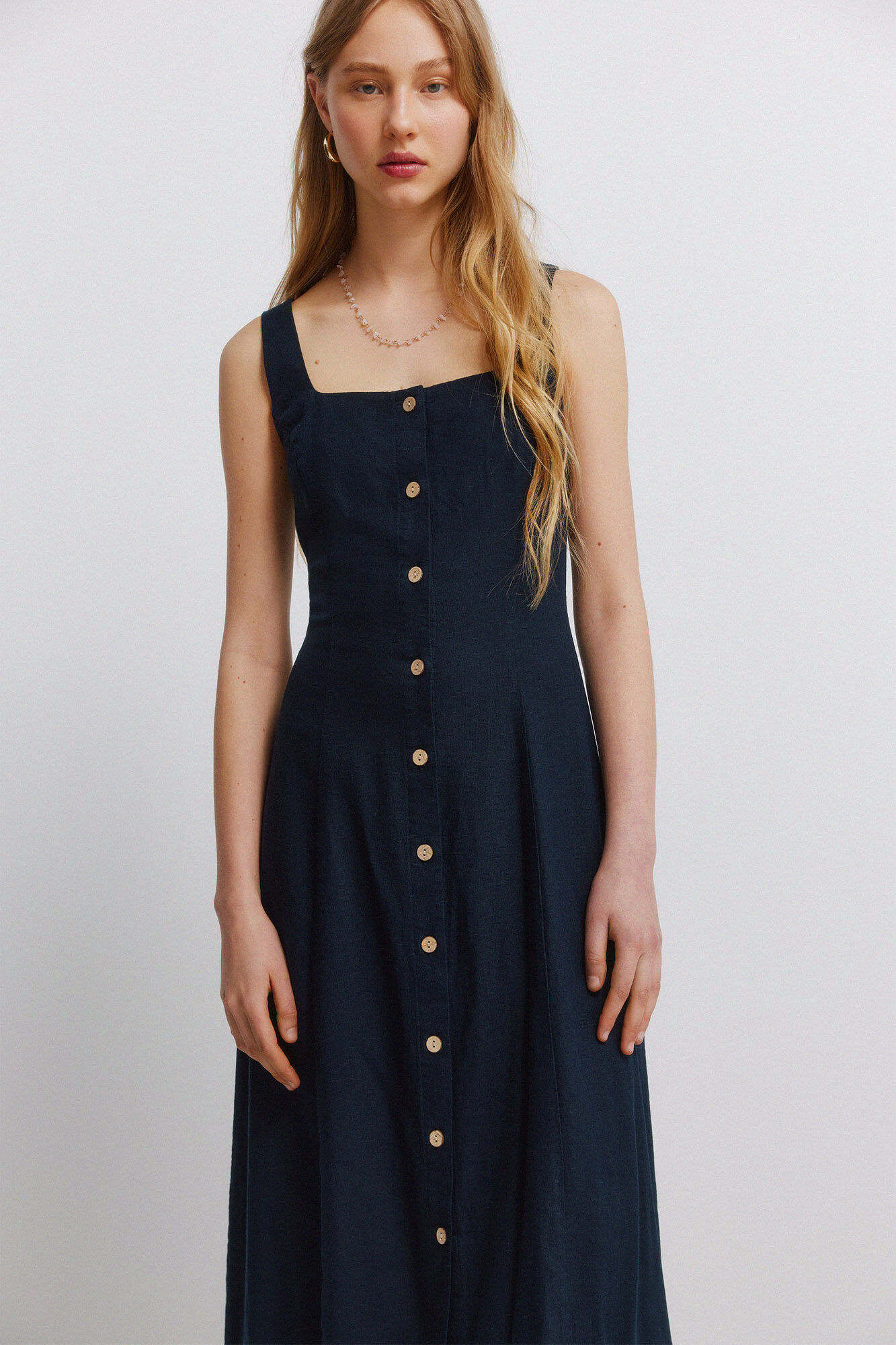 Springfield Vestido midi con escote cuadrado azul