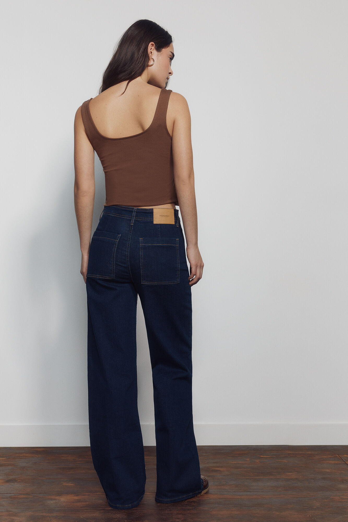 Springfield Jeans wide leg tiro alto azul