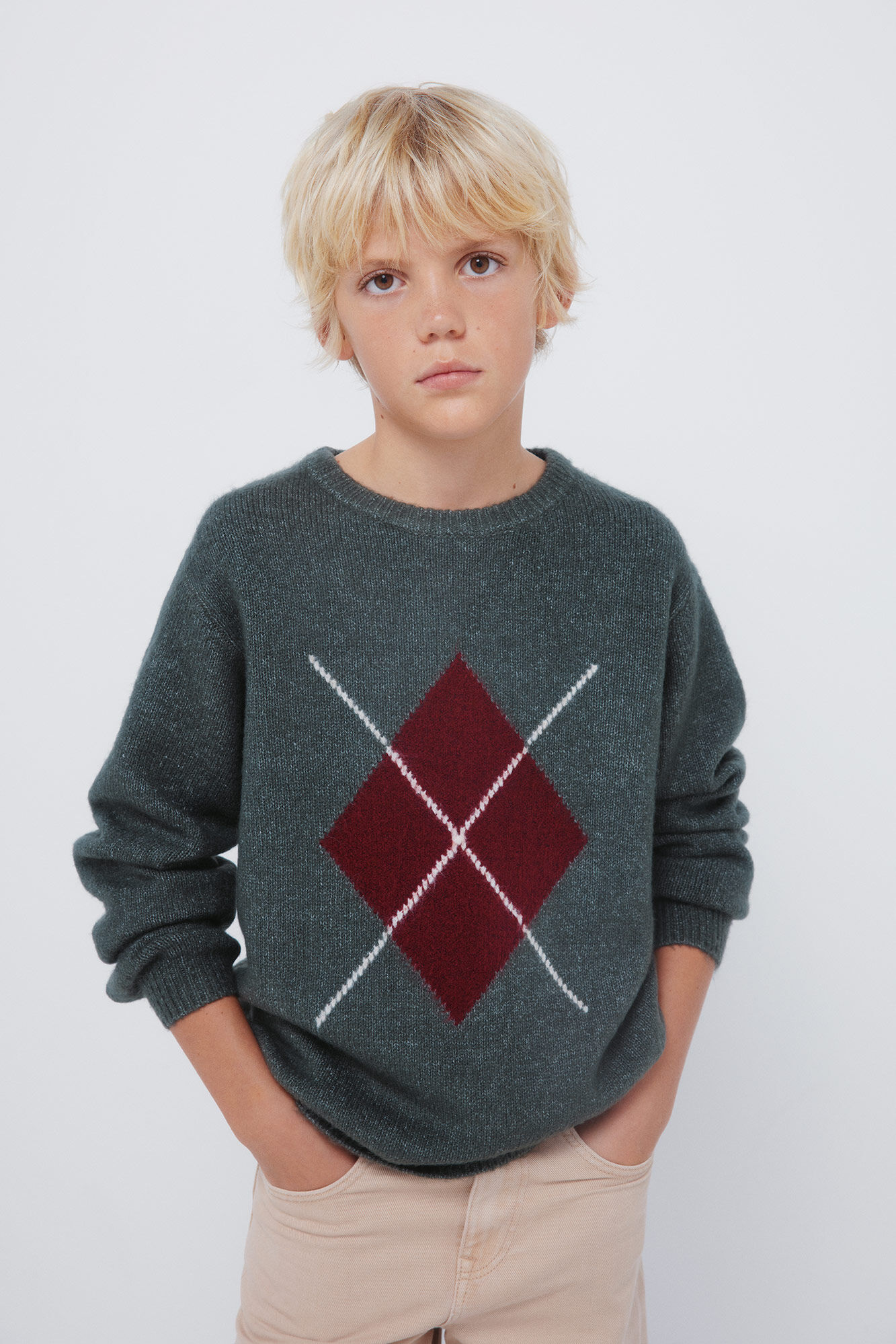 Springfield Kids Jersey caqui con estampado de rombos para ni&ntilde;o caza oscuro