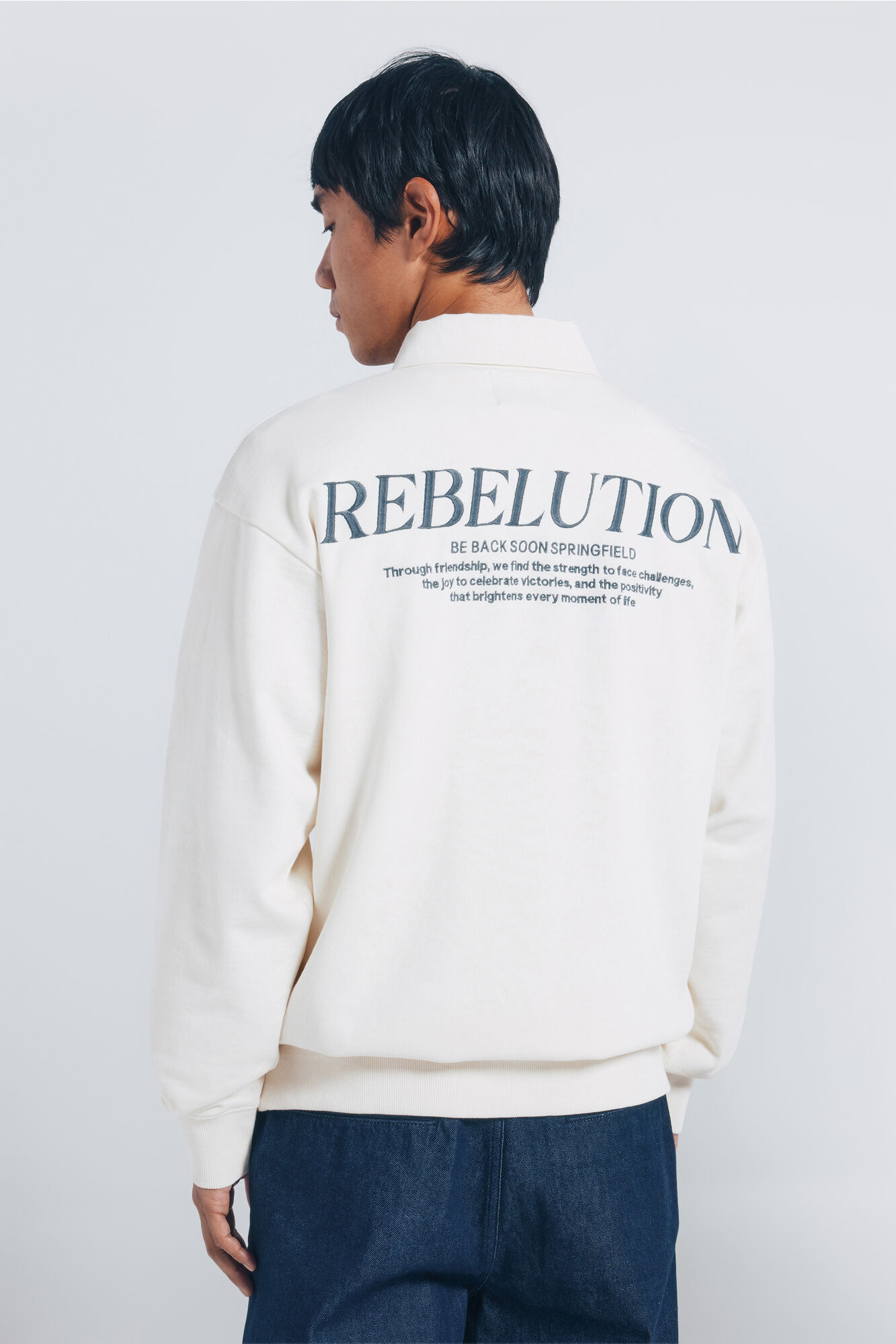 Springfield Sudadera con cuello de rugby blanco