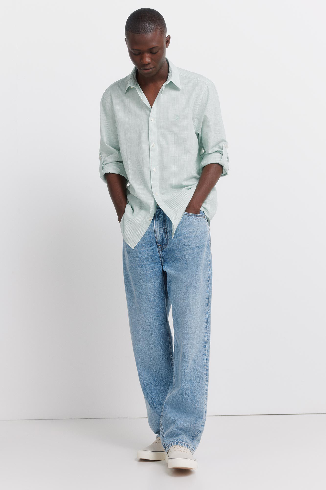 Springfield Camisa ligera de micro rayas verde