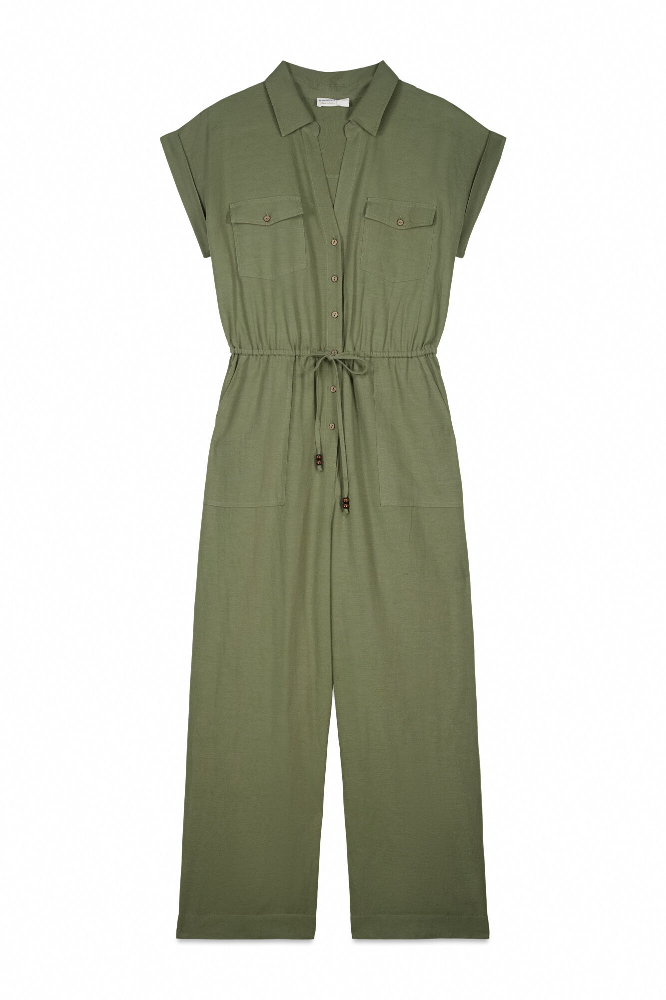 Springfield Jumpsuit de lino con bolsillos kaki