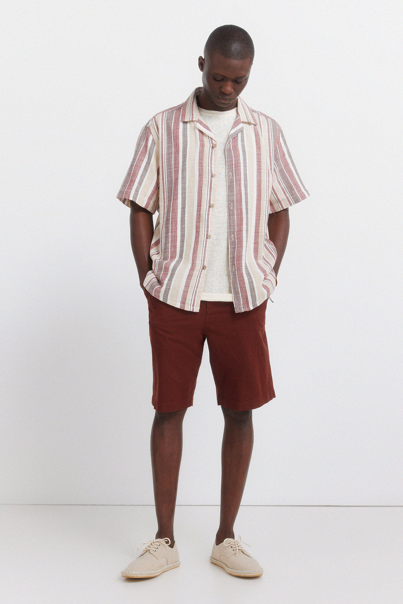 Springfield Camisa de manga corta de rayas r&uacute;stica rojo