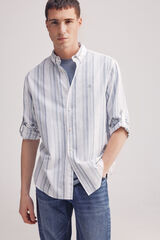 Springfield Camisa rayas algodón slub azul