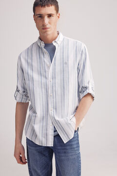 Springfield Camisa rayas algodón slub azul