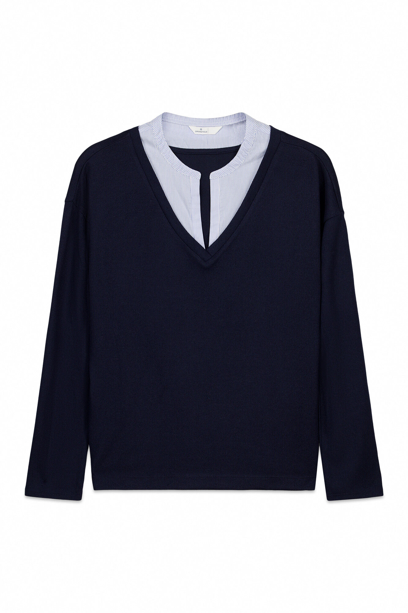 Springfield Playera manga larga escote en pico marino