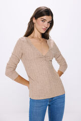 Springfield Playera escote pico frunces café