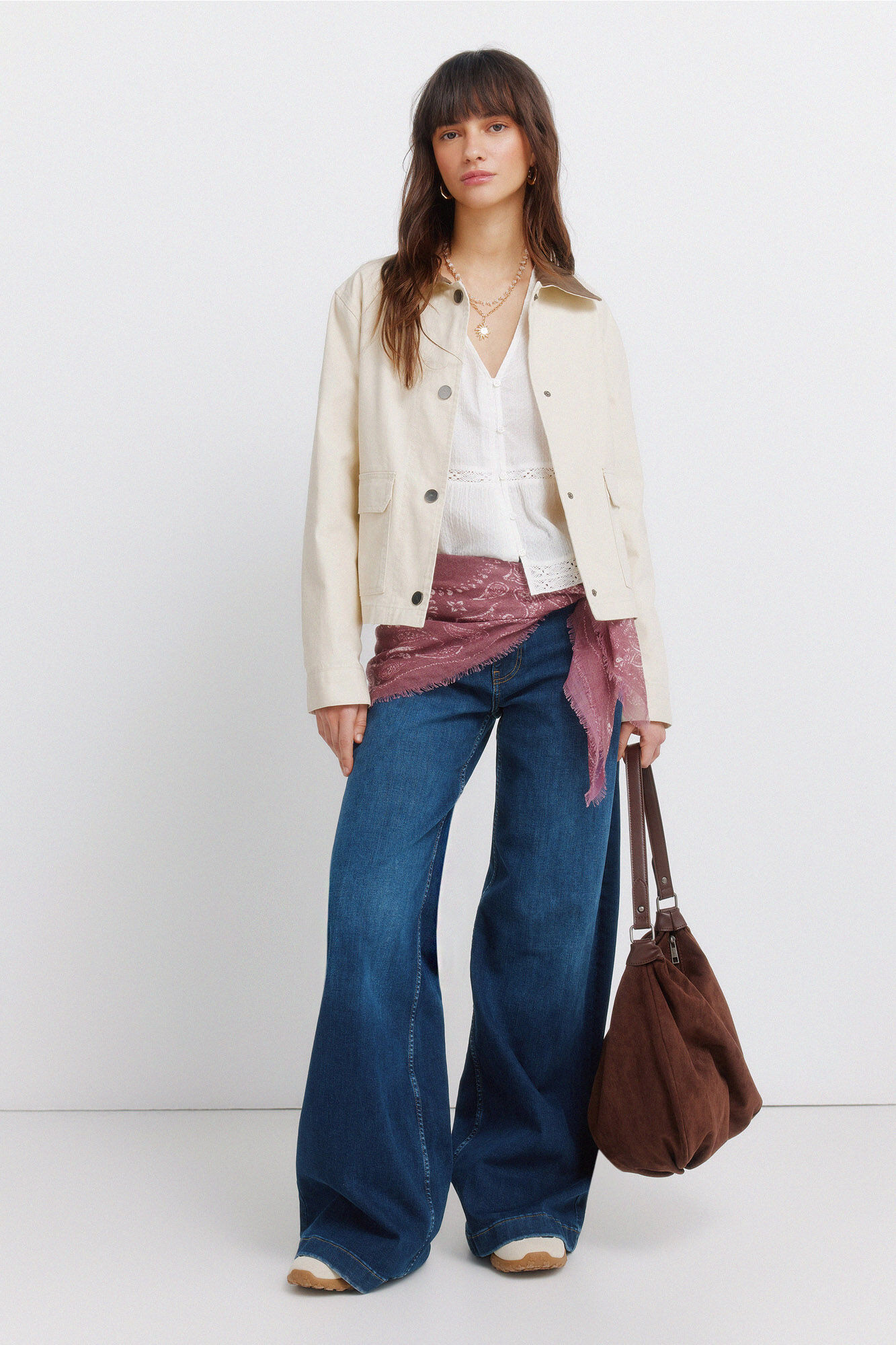 Springfield Blusa rom&aacute;ntica blanca beige