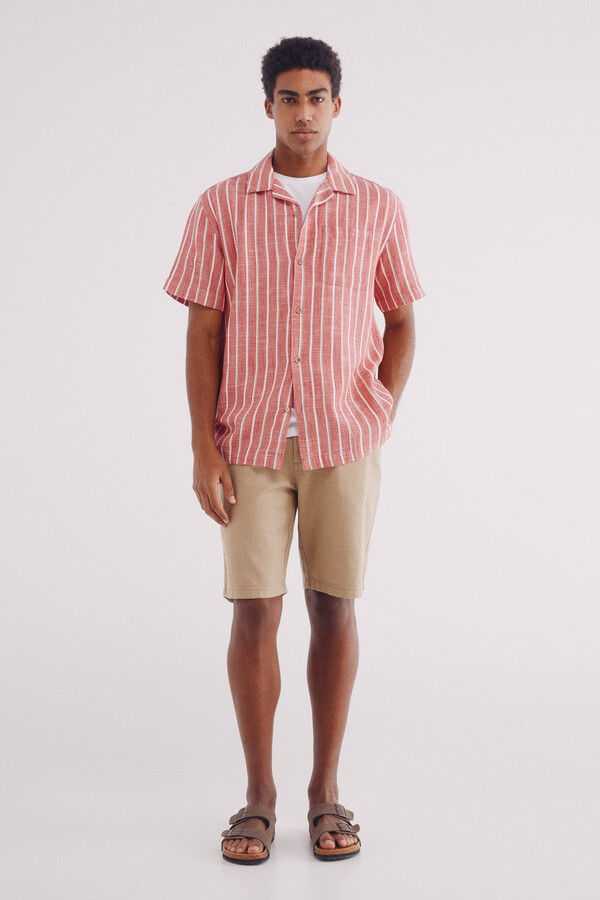 Springfield Camisa manga corta bowling rayas rústica rojo