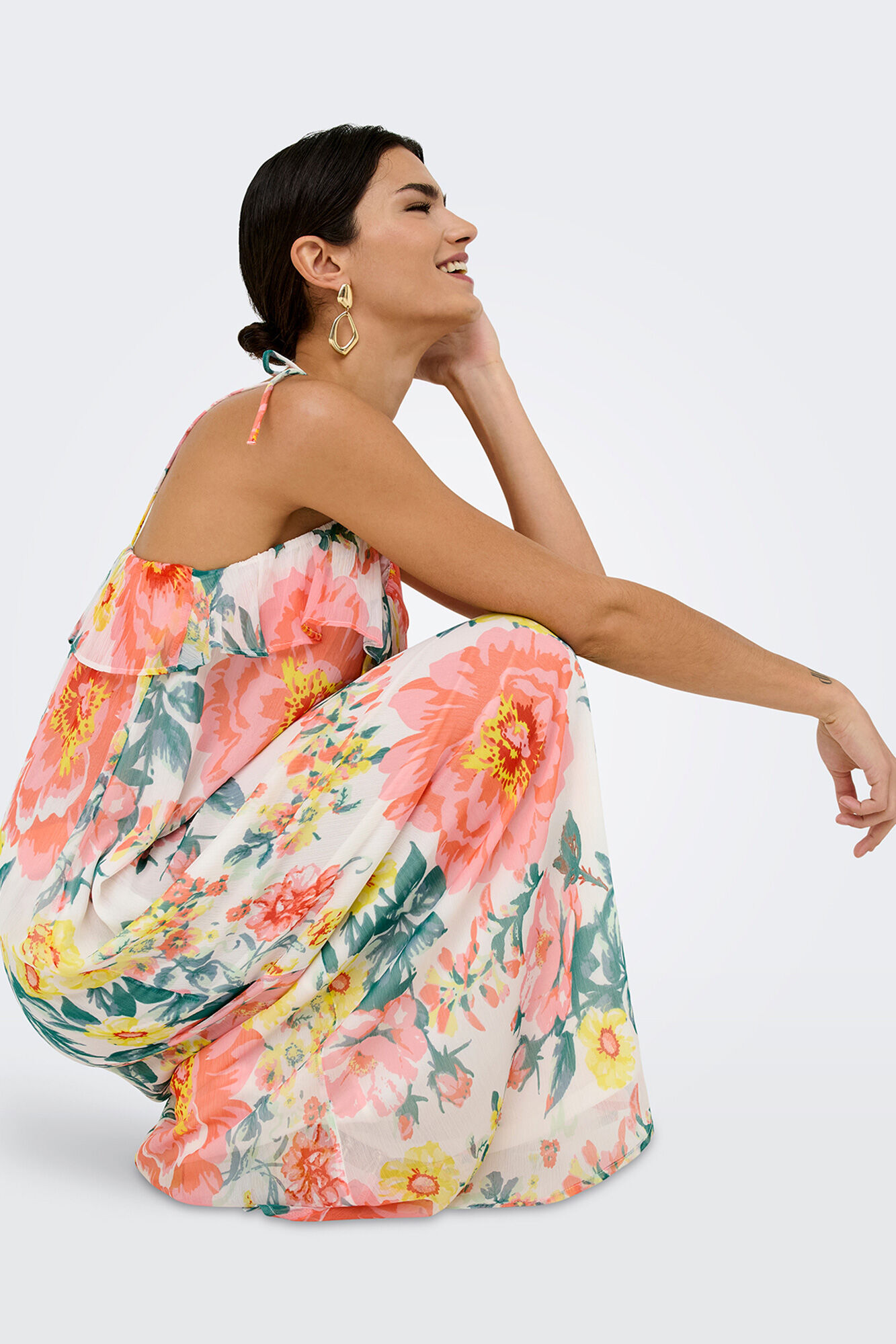 Only Vestido midi estampado floral natural