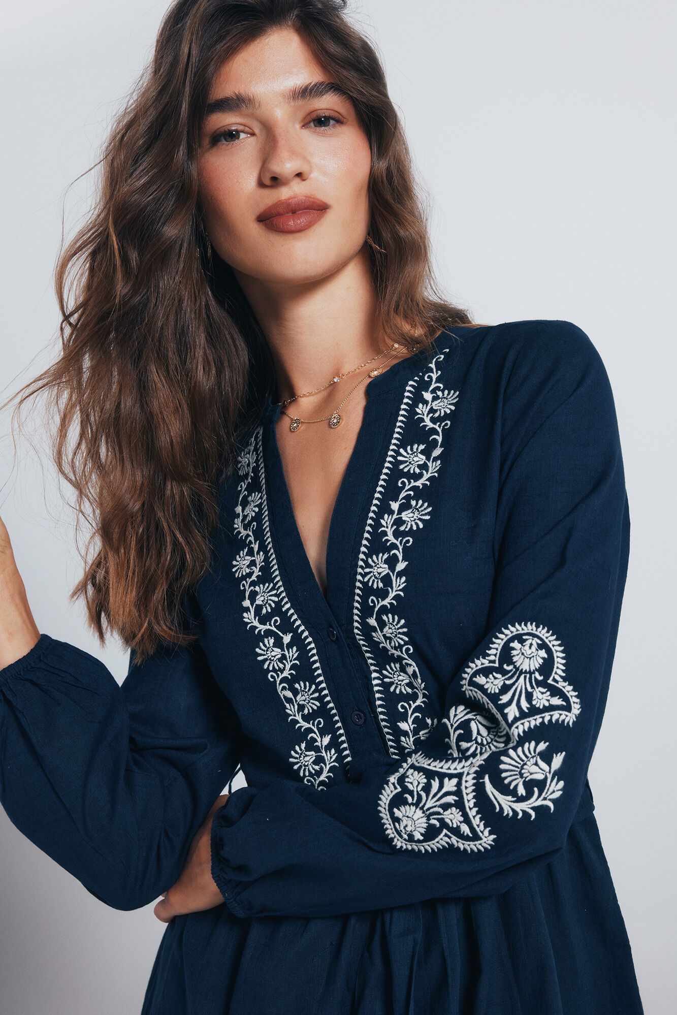 Springfield Vestido corto camisero bordados