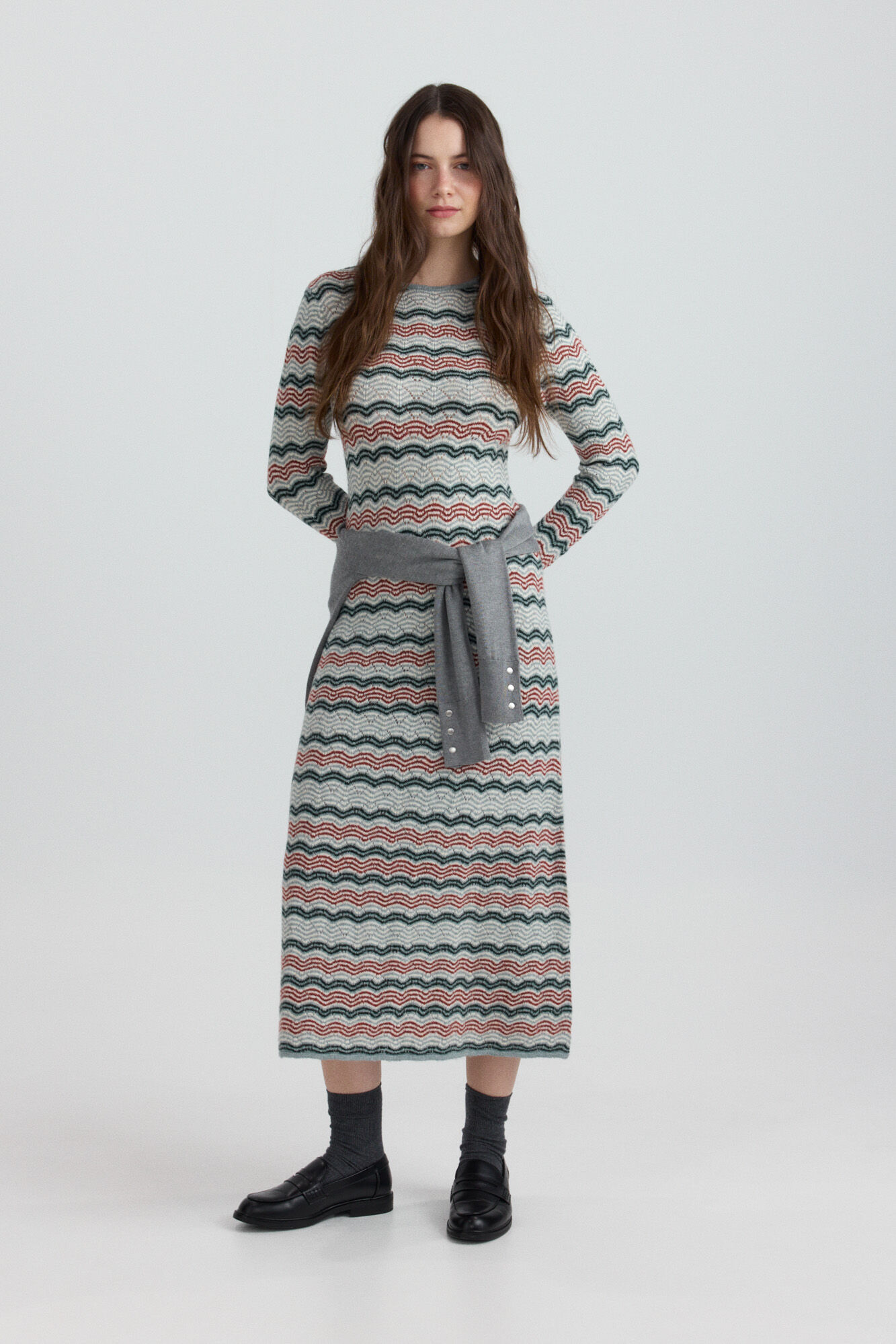 Springfield Vestido midi de rayas onduladas verde